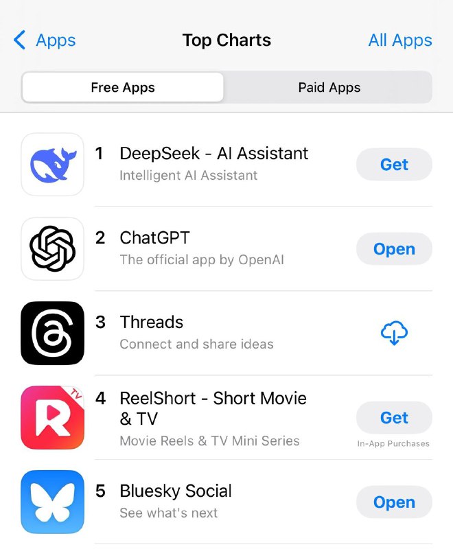 Чат-бот DeepSeek побил рекорды в AppStore