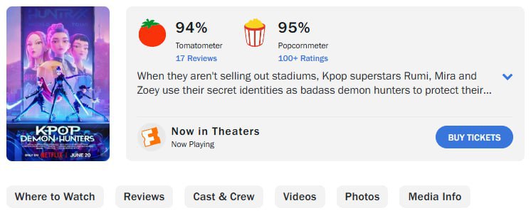 Новый анимационный фильм «K-Pop Demon Hunters» завоёвывает зрителей и критиков