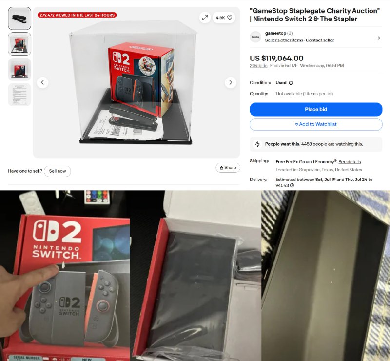 Степлер, повредивший десятки Nintendo Switch 2, выставлен на аукцион